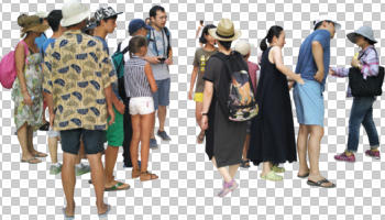 casual, cutout, cutout groups, cutout people, day, diffuse, diffused light, eye level view, group, people, standing, summer