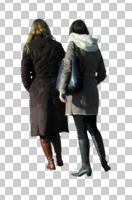 back, casual, caucasian, couple, cutout, cutout couples, cutout people, day, eye level view, sunny, walking, winter, woman