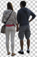 back, casual, caucasian, couple, cutout, cutout couples, cutout people, day, diffuse, diffused light, eye level view, standing, summer