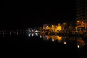 artificial lighting, boat, building, city, city, city lights, Croatia, eye level view, night, spring, street light, waterfront, Zadar, Zadarska