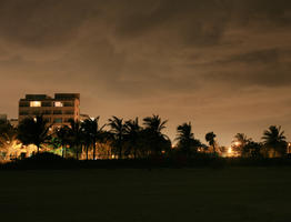 artificial lighting, cityscape, eye level view, Florida, Miami, night, overcast, sky, street, The United States, winter