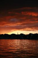 dusk, England, eye level view, London, overcast, river, silhouette, sky, sunset, The United Kingdom