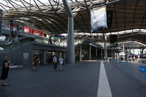 Australia, canopy, column, day, eye level view, floor, indoor lighting, interior, Melbourne, natural light, station, Victoria