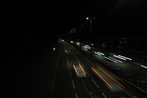 artificial lighting, car lights, city lights, elevated, England, evening, London, night, outdoor lighting, road, The United Kingdom, urban, winter