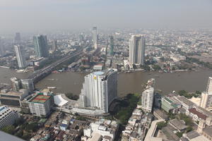 aerial view, autumn, Bangkok, cityscape, day, direct sunlight, elevated, Krung Thep Mahanakhon, natural light, open space, outdoors, river, road, sunny, Thailand