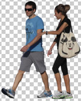 casual, caucasian, couple, cutout, cutout couples, cutout people, day, eye level view, side, summer, sunny, walking