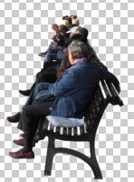 autumn, casual, cutout, cutout groups, cutout people, day, eye level view, group, natural light, people, side, sitting, sunny