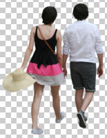 back, casual, caucasian, couple, cutout, cutout couples, cutout people, day, diffuse, diffused light, eye level view, summer, walking