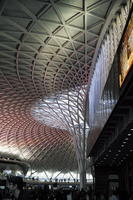 afternoon, artificial lighting, below, canopy, ceiling, column, England, indoor lighting, interior, King`s Cross Station, London, natural light, station, structure, terminal, The United Kingdom