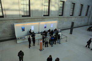 above, British Museum, crowd, day, England, indoor lighting, interior, kiosk, London, museum, natural light, people, queuing, reception, standing, The United Kingdom, winter