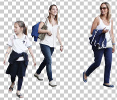 ambient light, caucasian, child, cutout, cutout groups, cutout people, cutout women, day, diffuse, diffused light, eye level view, group, natural light, people, summer, walking, woman