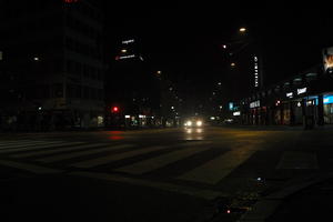 artificial lighting, Copenhagen , crossing, Denmark, eye level view, Kobenhavn, night, outdoor lighting, street