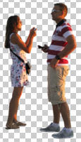 casual, caucasian, couple, cutout, cutout couples, cutout people, day, eye level view, side, standing, summer, sunny