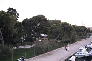 autumn, boat, coniferous, Croatia, elevated, evening, evergreen, natural light, park, promenade, Splitsko-Dalmatinska, tree, Trogir