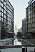 afternoon, England, eye level view, facade, London, outdoors, overcast, square, The United Kingdom, urban, water feature