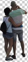 back, casual, caucasian, couple, cutout, cutout couples, cutout people, day, diffuse, diffused light, eye level view, hugging, standing, summer