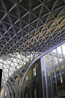 afternoon, below, canopy, ceiling, column, England, indoor lighting, interior, King`s Cross Station, London, natural light, station, structure, terminal, The United Kingdom