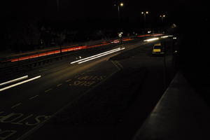 artificial lighting, car lights, city lights, elevated, England, evening, London, night, outdoor lighting, road, The United Kingdom, urban, winter