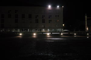 artificial lighting, building, city, Croatia, eye level view, night, pavement, pavement, paving, plaza, spring, Zadar, Zadarska