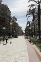 Alicante, day, dog, eye level view, girl, lamppost, natural light, pavement, Spain, summer, sunny, Valenciana, walking