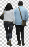 back, casual, caucasian, couple, cutout, cutout couples, cutout people, day, diffuse, diffused light, eye level view, summer, walking