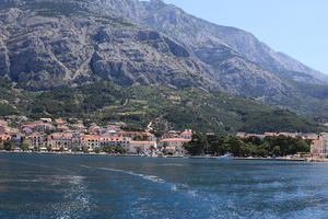 coastline, Croatia, day, eye level view, Makarska, seascape, Splitsko-Dalmatinska, summer, town, tree, vegetation