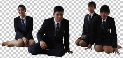 asian, cutout, cutout groups, cutout people, day, diffuse, diffused light, eye level view, front, group, school children, sitting