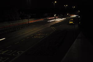 artificial lighting, car lights, city lights, elevated, England, evening, London, night, outdoor lighting, road, The United Kingdom, urban, winter