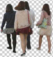 asian, back, casual, cutout, cutout groups, cutout people, day, eye level view, group, natural light, people, walking, woman