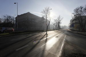 day, eye level view, Krakow, Malopolskie, Poland, street, sun glare, sunny, winter