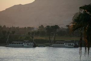 boat, dusk, East Timor, Egypt, Egypt, elevated, landmarks, natural light, palm, river, river Nile, tree, vegetation