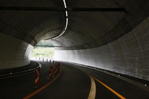 artificial lighting, autumn, bollard, day, diffuse, diffused light, eye level view, overcast, Switzerland, tunnel, wall