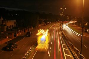 artificial lighting, car, effect, elevated, England, evening, London, road, The United Kingdom