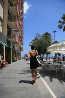 Barcelona, cafe, Cataluña, day, direct sunlight, eye level view, people, Spain, spring, street, summer, sunny, woman