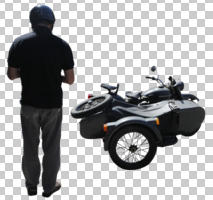 back, casual, cutout, cutout men, cutout people, day, eye level view, male, man, motorcycle, standing, summer, sunny