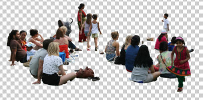 casual, children, cutout, cutout groups, cutout people, day, eye level view, group, natural light, people, sitting, summer