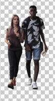 African, casual, caucasian, cutout, cutout couples, cutout people, day, eye level view, front, people, summer, walking, youngster