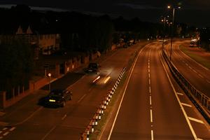 artificial lighting, car, elevated, England, evening, London, road, The United Kingdom