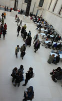 above, British Museum, cafe, crowd, day, England, indoor lighting, interior, London, museum, natural light, people, sitting, The United Kingdom, walking, winter