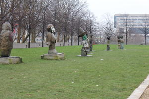 day, eye level view, France, grass, Ile-De-France, natural light, overcast, Paris, park, sculpture, winter