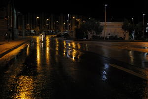 artificial lighting, city, Croatia, eye level view, night, spring, street, urban, walkway, wet, Zadar, Zadarska