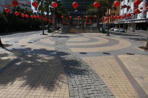 bright, Brunei, day, decoration, eye level view, pavement, square, summer, sunny