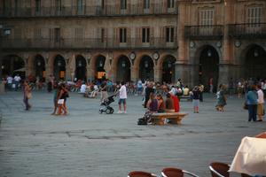 Castilla y Leon, casual, day, eye level view, group, people, plaza, Salamanca, Spain, summer, sunlight, sunny, sunshine