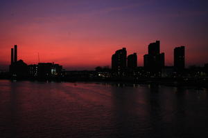 cityscape, clear, dusk, elevated, England, evening, eye level view, London, river, river thames, silhouette, sunset, The United Kingdom, twilight, winter