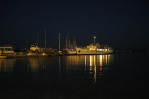 artificial lighting, autumn, boat, Croatia, evening, eye level view, harbour, night, reflected, seascape, Sibensko-Kninska, Vodice