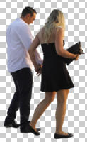 casual, caucasian, couple, cutout, cutout couples, cutout people, day, eye level view, side, summer, sunny, walking