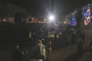 artificial lighting, crowd, eye level view, Krakow, Malopolskie, night, people, Poland, square, winter