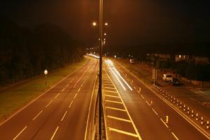 artificial lighting, elevated, England, evening, grass, London, road, The United Kingdom