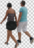 ambient light, back, casual, caucasian, couple, cutout, cutout couples, cutout people, day, eye level view, summer, walking