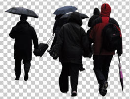 ambient light, casual, cloudy, cutout, cutout groups, cutout people, day, diffuse, diffused light, eye level view, group, natural light, people, umbrella, walking, wet, winter